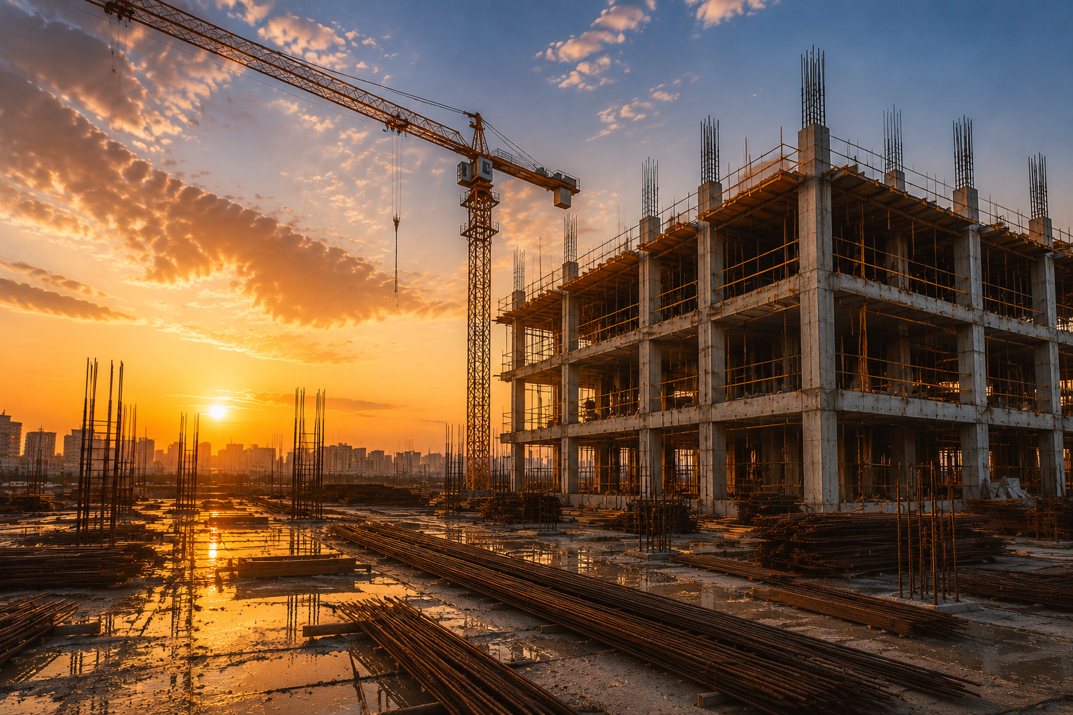 Live construction site with RCC framing underway